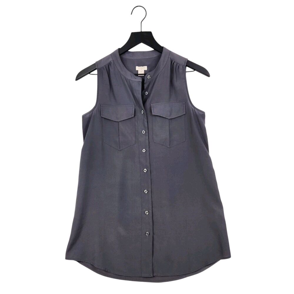 J.Crew Women's Sleeveless Button-Up Blouse Size 00 Gray Lightweight Flowy